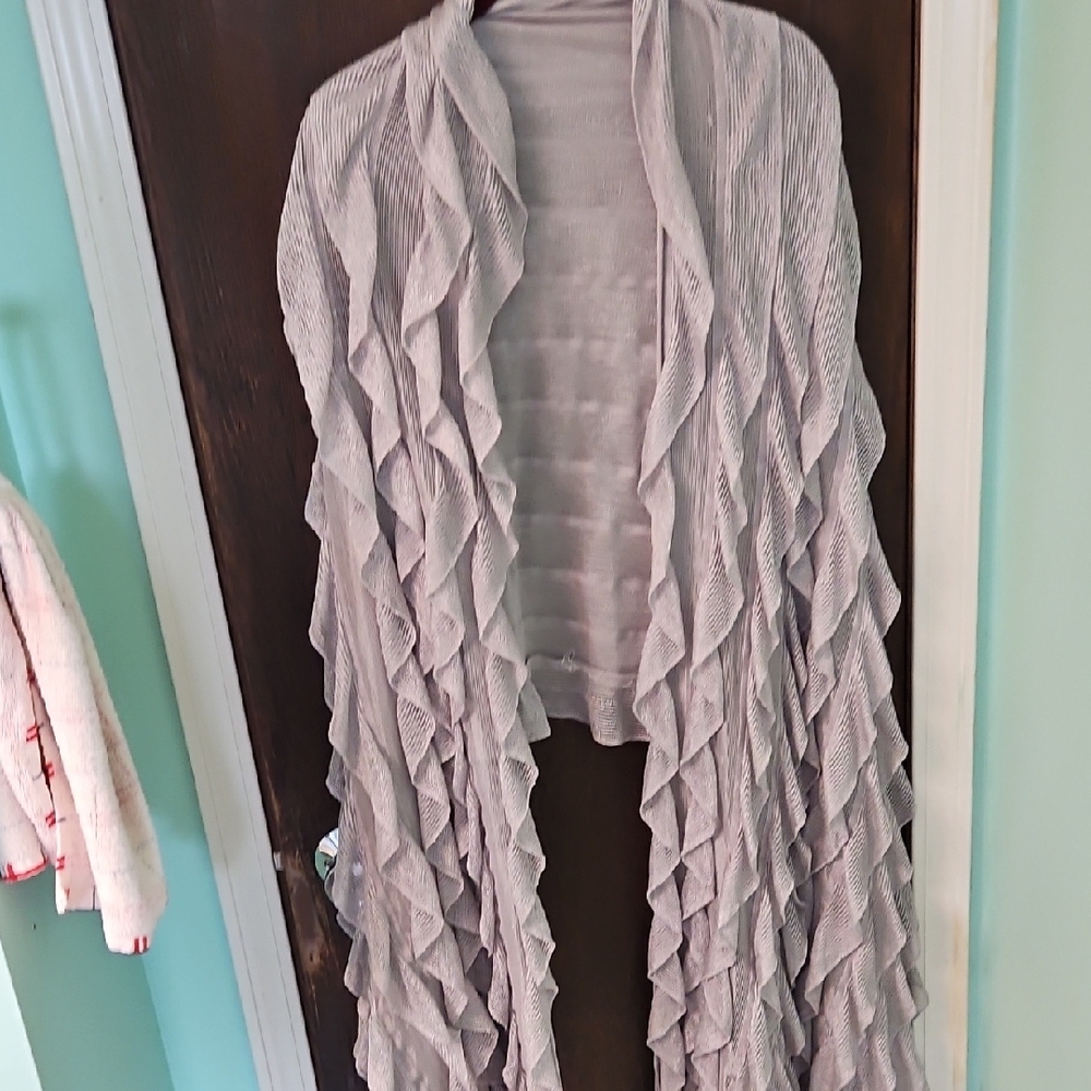 Ashley Stewart Gray Ruffled Cape